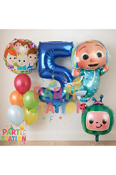 Parti Station مجموعة بالونات كوكوميلون 9 قطع مع أرقام زرقاء لعمر 5 سنوات لتزي...