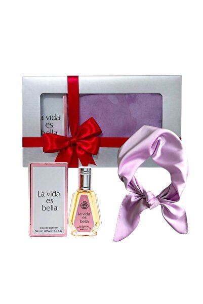 Fragrance World Elysa Set – Parfum La Vida es Bella 50ml, Lilac satin scarf
