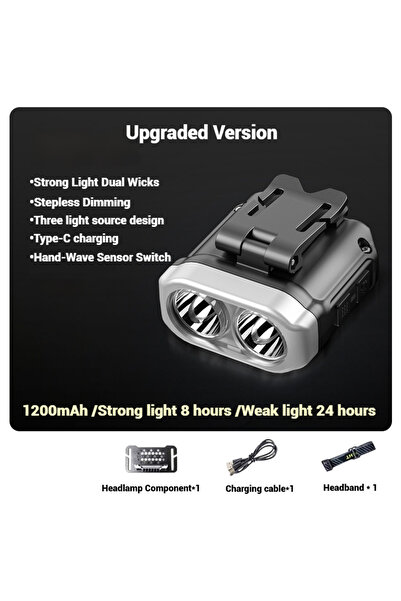 Choice مصباح أمامي LED COB قابل لإعادة الشحن مزود بمستشعر حركة، بقوة 900 لومن...