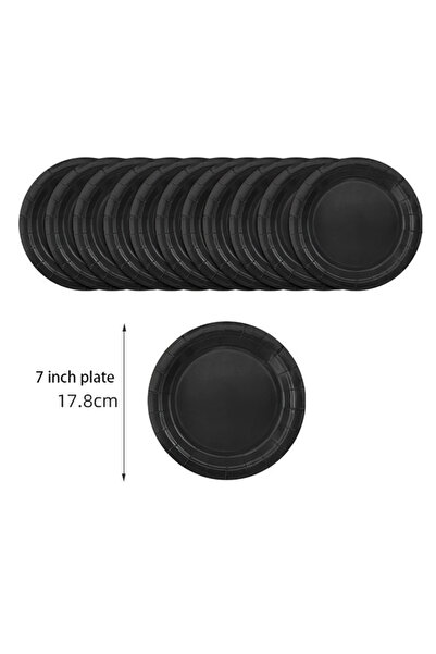 Choice6 24pcs 7inch plates Solid Black Theme Cutlery Birthday Party Paper Dis...