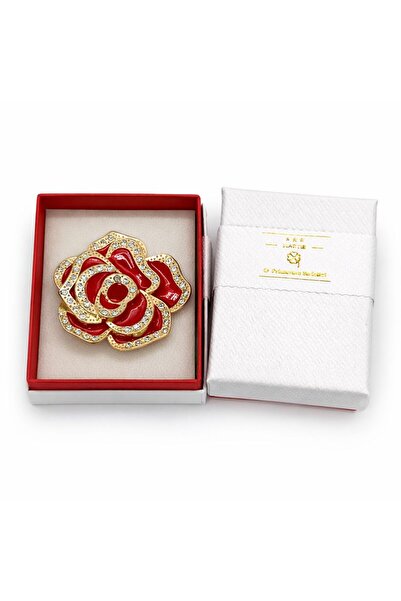 OEM Broșă Elegantă Trandafir Roșu cu Cristale, Finisaj Auriu, Design Premium