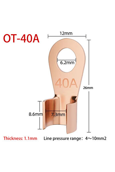 Choice14 10Pcs 40A 10/50PCS Copper OT Terminal Non-Insulated Wire Connector B...