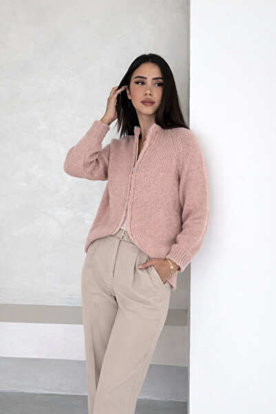 FORMO Women's Zippered Knitted Stand Collar Thick Quality Cardigan