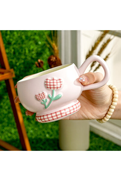 Livava Tulip Design Plaid Patterned Ceramic Mug, Stylish Design, Gift Boxed, ...