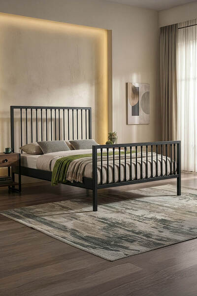 Unimet Breeze Metal Karyola - Siyah - Konik Geçme - Konfor Destekli Latalı - ...