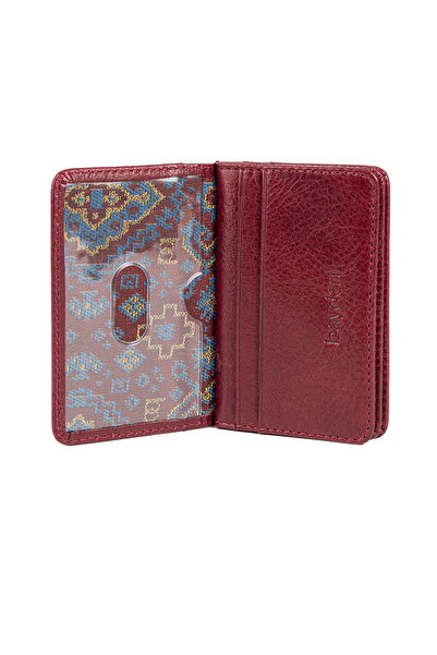 BAYDERİ Suımir Genuine Leather Card Holder Wallet Claret Red