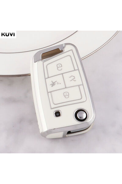 Choice3 غطاء حماية أبيض بأربعة أزرار لمفتاح السيارة من مادة TPU، مناسب لسيارا...