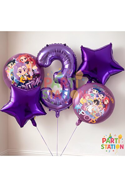 Parti Station K-Pop Themed 3Rd Birthday Balloon Set 5 Pieces