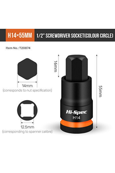 Choice13 Red Hi-Spec 1/2 Inch Drive Impacts Sket Set Hex Bits H4-H17 CR-V Ske...