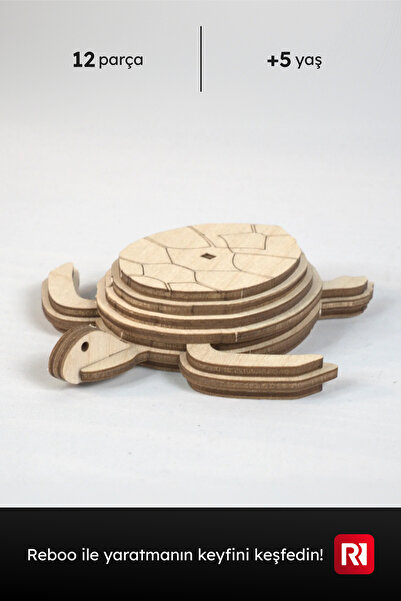 Reboo Ahşap Kaplumbağa 3D Puzzle Boyama Seti 12 Parça 6’lı Boya ve Fırça Eğit...