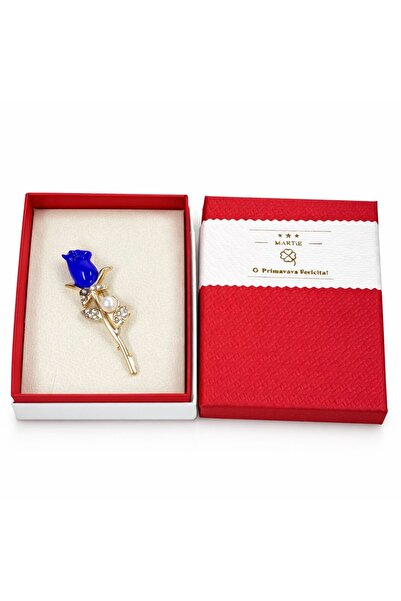 OEM Broșă Elegantă Trandafir Albastru cu Perlă și Cristale