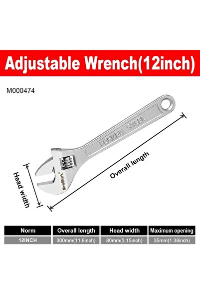 Choice3 12inch Adjustable Wrench Large Openin Long Handle Universal Spanner C...
