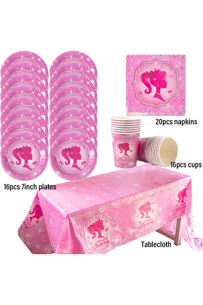 choice2 set C Princess Birthday Party Tableware Pink Paper Plate Cup Napkin P...
