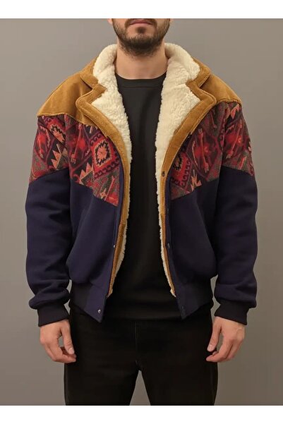 CANMODA (7807) Recien Unisex Fur Collar Vintage Aztec Jacket Oversize 90S Coa...