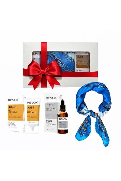 Revox Elysa Set – Hyaluronic Acid Serum 5% 30ml, SPF50 Cream 30ml, Blue Scarf