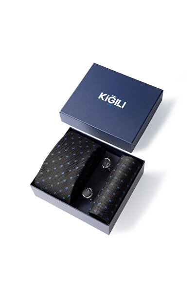 Kiğılı 3-Piece Patterned Tie & Handkerchief & Cufflink Gift Boxed Set