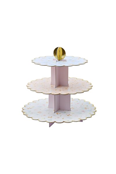 Hootyballoo حامل كيك ثلاثي الطبقات مزين بالزهور