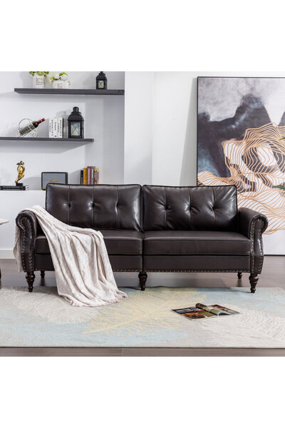 homejoyz أريكة سويدية من جلد والخشب – 180×85×80 سم