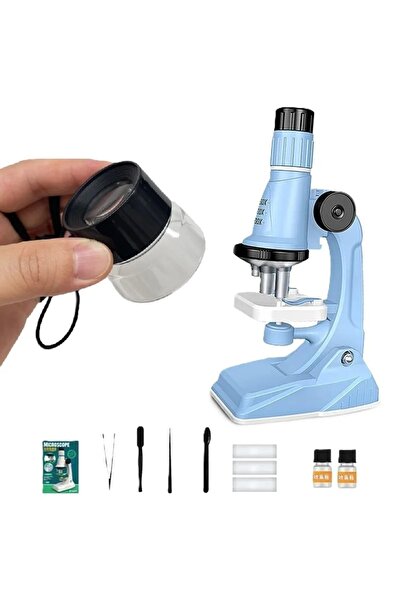 Choice9 مجموعة مجهر للأطفال باللون الأزرق مع عدسة مكبرة، 200x، 600x، 1200x، ل...
