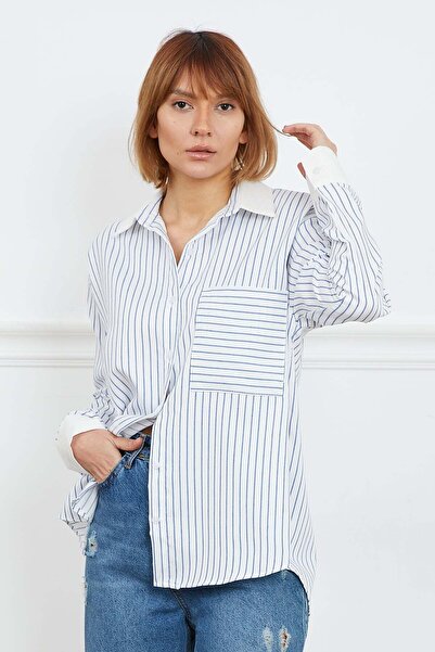 zenne Single Pocket Striped Shirt Blue