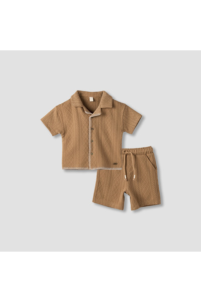 giggles Camp Collar Short Sleeve Shirt and Shorts Set with Drawstring Closure