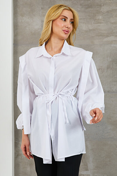 zenne Pleated Detailed Shirt White