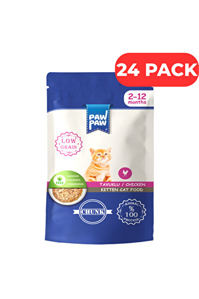 PawPaw Σετ 24 υγρών τροφών για γάτες Junior, PawPaw, με κομμάτια κοτόπουλου σ...