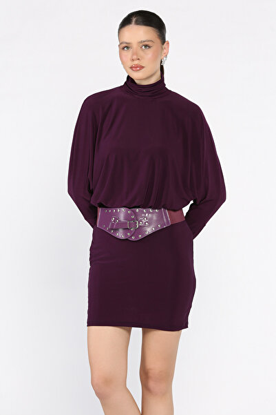 azragül giyim Bat Sleeve Belted Dress