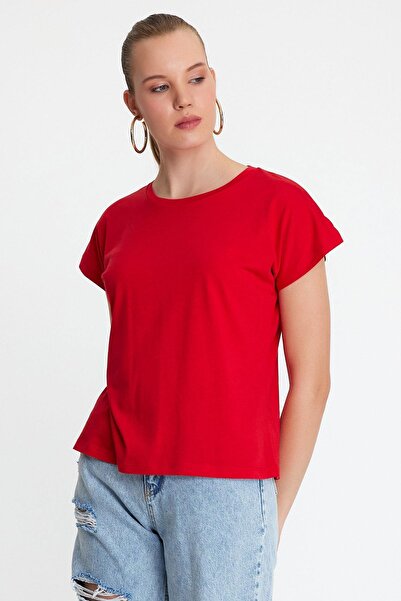 QUHOX Γυναικείο μπλουζάκι 50% Cotton 50% Modal Crew Neck Κόκκινο