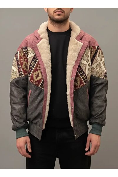 CANMODA (7804) Recien Unisex Fur Collar Vintage Aztec Jacket Oversize 90S Coa...