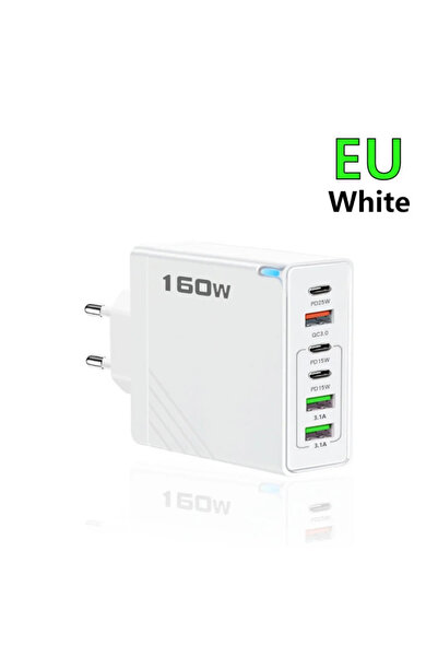Choice4 شاحن جداري أبيض متعدد المنافذ بقوة 160 واط، يدعم الشحن السريع من النو...