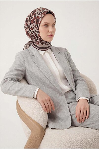 Silk Home Cotton Blend Scarf Beige Retro Geometric Pattern Soft Textured Non-...