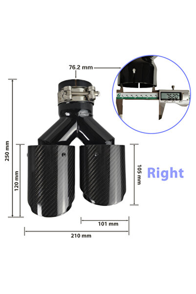 Choice4 76.2 مم - 101 مم - طرف كاتم صوت لامع من ألياف الكربون للسيارة اليمنى،...