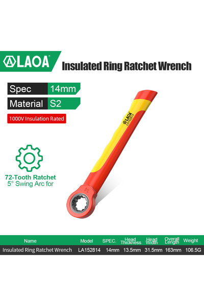 choice2 14mm LAOA Insulated Spline Ratchet Spanner Lightweight S2 Alloy Steel...