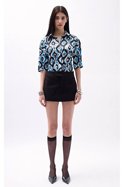 Bliss Дамска сатенена риза с къс ръкав и шарки