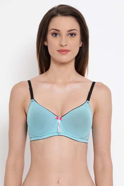 Clovia Padded Non-Wired Full Coverage T-Shirt Bra in Light Blue