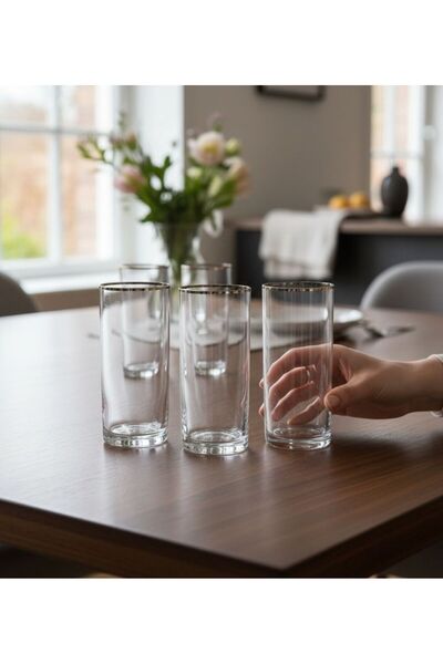 Onedekor Set of 6 Bohemia Larus Long Silver Soft Drink Glasses