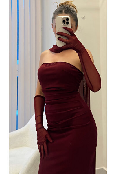 maessa ELBİSE ŞAL ELDİVEN DETAYLI