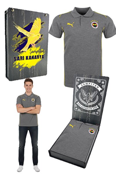 Fenerbahçe Original Licensed 2024/25 a Team Adult Polo Collar Gray T-Shirt wi...