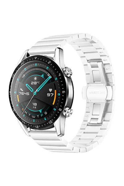 Büşra Ayhan Huawei Watch GT 3 42mm Uyumlu KRD-16 Metal BSAY Kordon-Beyaz