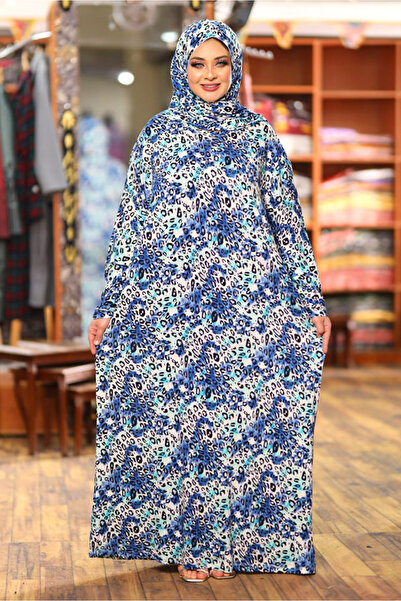 AsrymShop Lightweight, wide Cotton Lycra prayer robe with a blue tiger print.