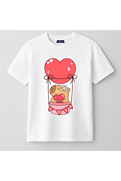 mixxi fashion Cute Capybara Capybara Heart Balloon Printed Short Sleeve Girls...