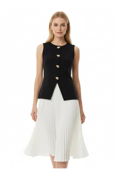 Park Karon Women's Crew Neck Gold Button Detail New Season Premium Yarn Knitw...