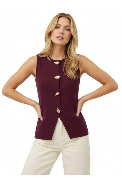 Park Karon Women's Crew Neck Gold Button Detail New Season Premium Yarn Knitw...