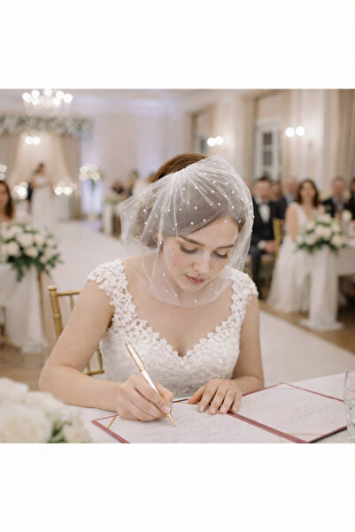 bbays new trend İNCİLİ Beyaz Gelin Nikah Şapkası Tül Vualet Zarif Saç Aksesua...