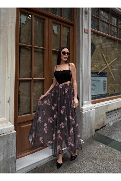 BLUSS Black Jacquard Lace Long Skirt