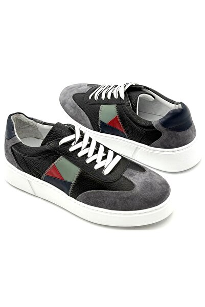 the corleone Hakiki Deri Süet Geçişli Eva Taban Bağcıklı Gri Erkek Sneaker Ay...