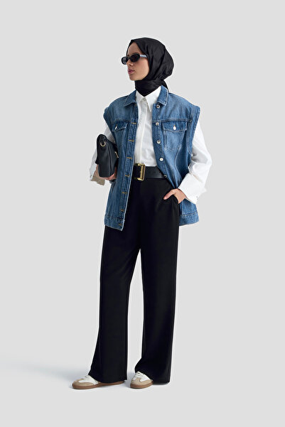 Armine Pileli Palazzo Pantolon Siyah