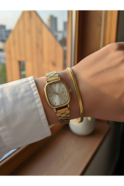 Leerybee Vintage Square Case Women's Wristwatch and Italian Crushed Chain Bra...