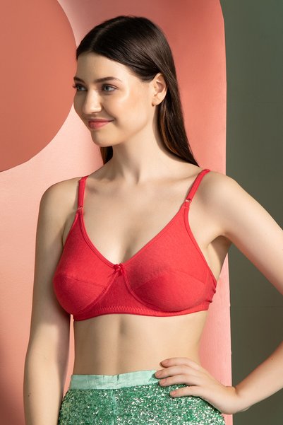 Clovia Non-Padded Non-Wired Full Cup Everyday Bra in Coral Red - Cotton